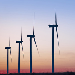 Wind turbines at dusk