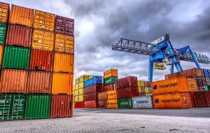 Containers stacked at a shipping port