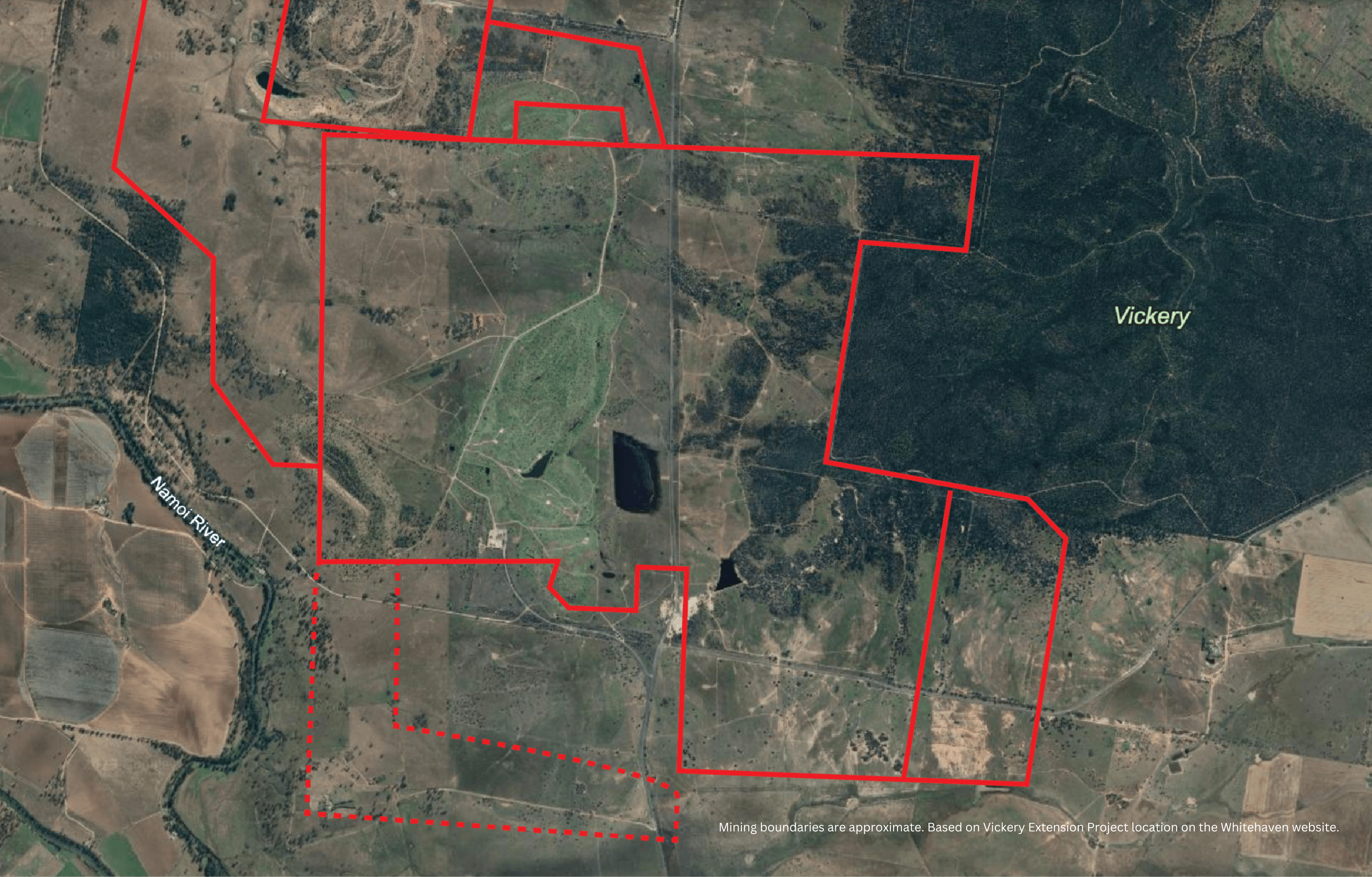 Satellite view of Vickery mine area