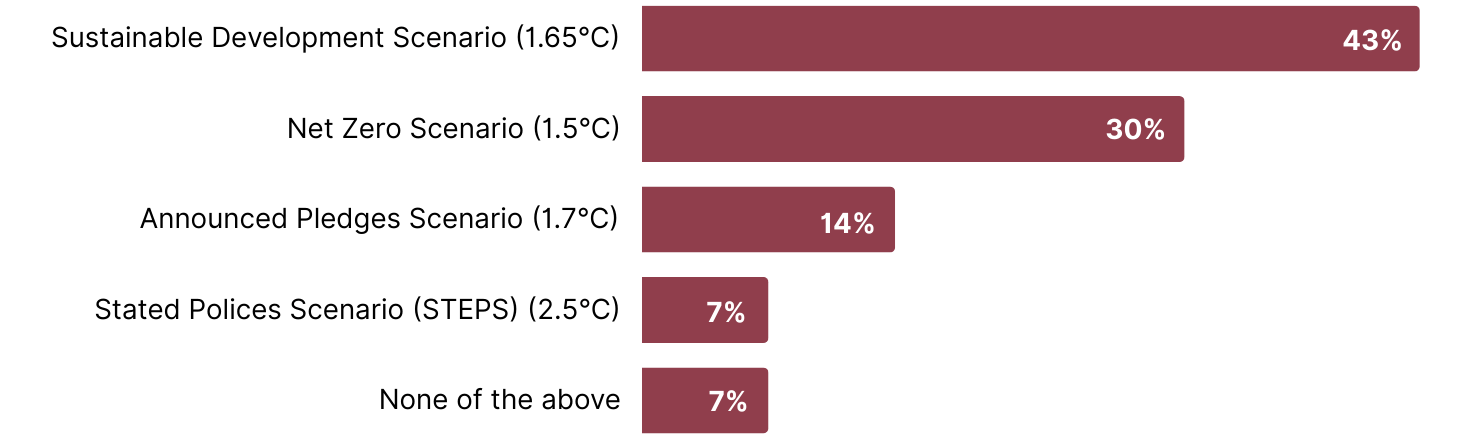 InvestorDecisionMaking-Fig11a Bar chart showing the most to least frequently reported IEA climate scenarios used at respondents' companies.