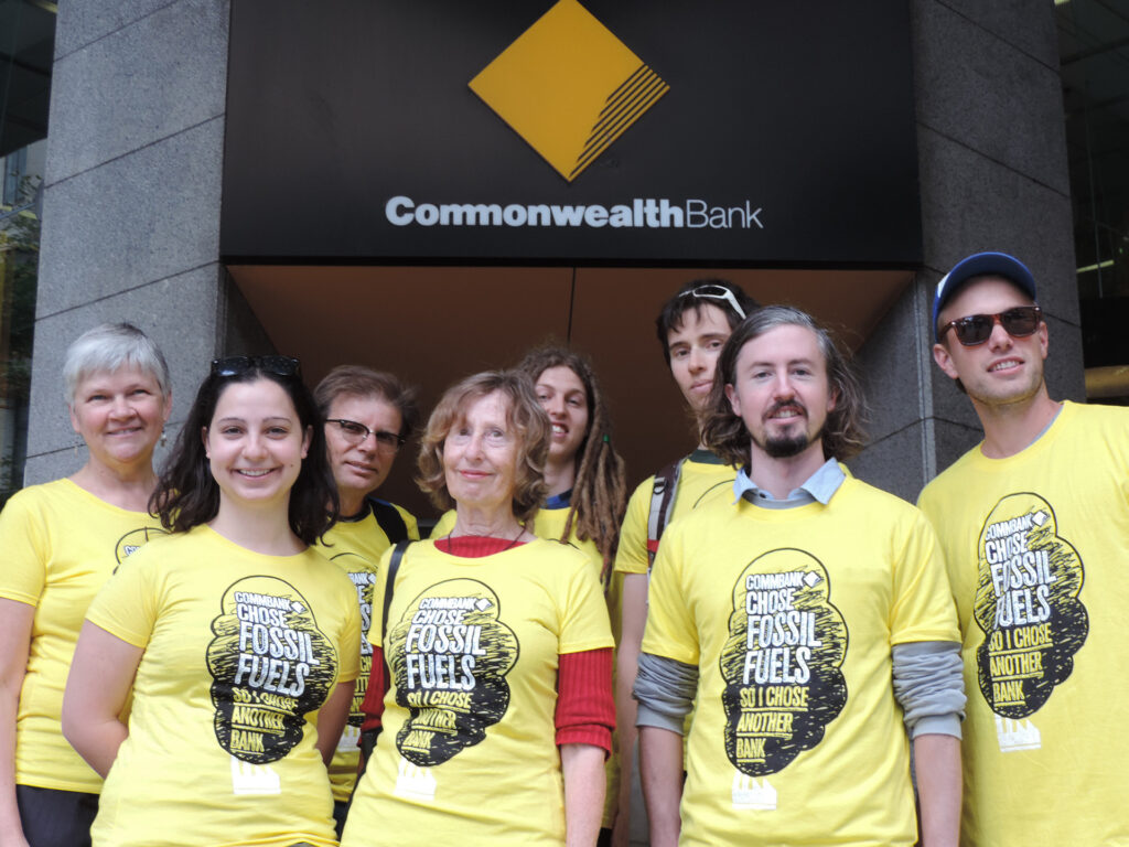 Supporters outside CommBank branch